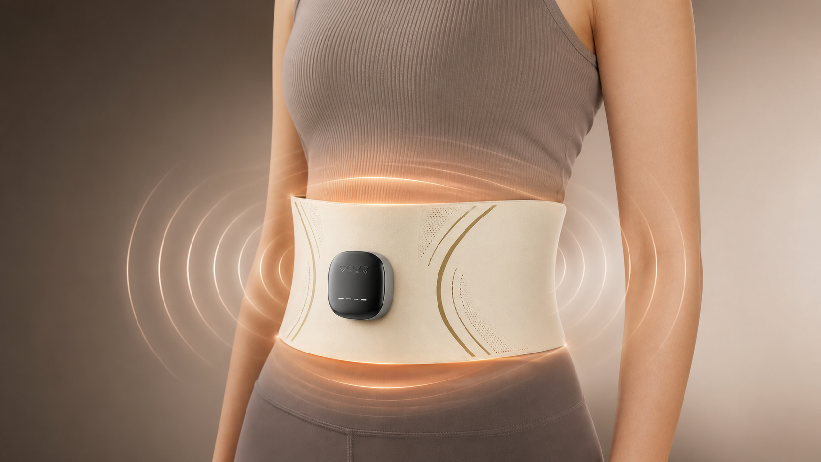 Lunaemi belt visualizing soothing heat and massage around the lower abdomen