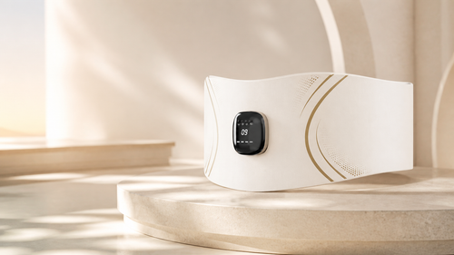 Lunaemi ivory heat and massage comfort belt in a warm premium studio